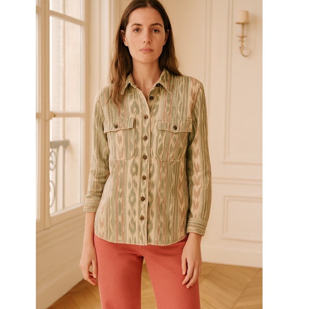 BDG Tan Southwest Stripe Buttondown Cotton Long Sleeve  Large